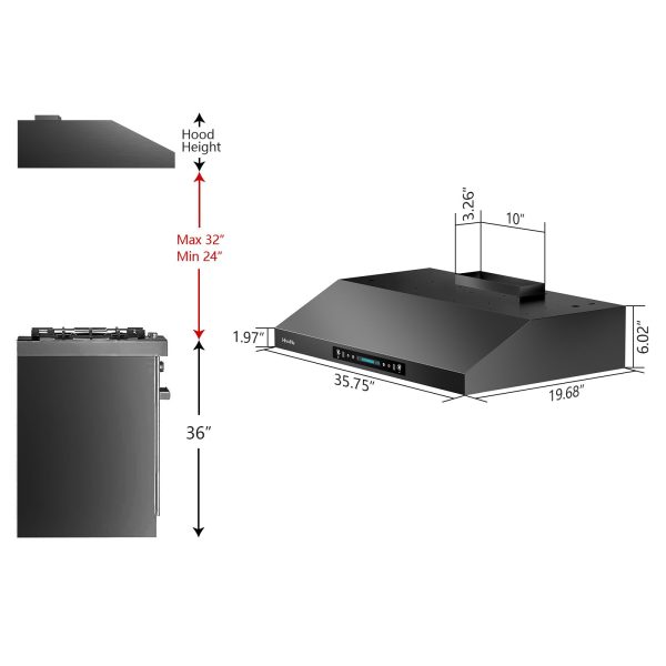 HisoHu 30 Inch Under Cabinet Range Hood with 900-CFM,4 Speed Gesture Sensing&Touch Control Panel,Stainless Steel Kitchen Vent（Black）