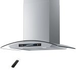 HisoHu Wall Mount Curved Glass Range Hood 30 Inch, 780 CFM Kitchen Vent Hood Ductless/Ducted Convertible with Touchscreen and LED Lights, Stainless Steel