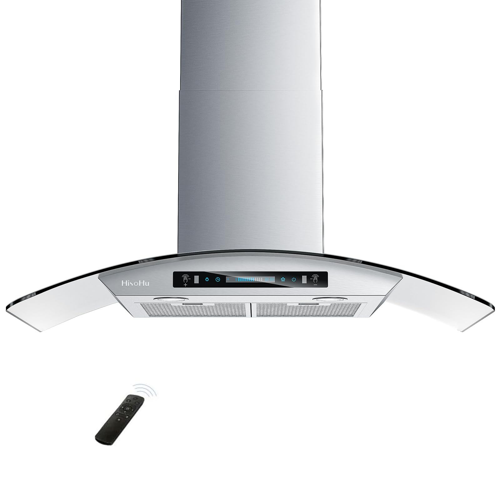 Wall Mount Curved Glass Range Hood 36 Inch, 780 CFM Kitchen Vent Hood Ductless/Ducted Convertible with Touchscreen and LED Lights, Stainless Steel