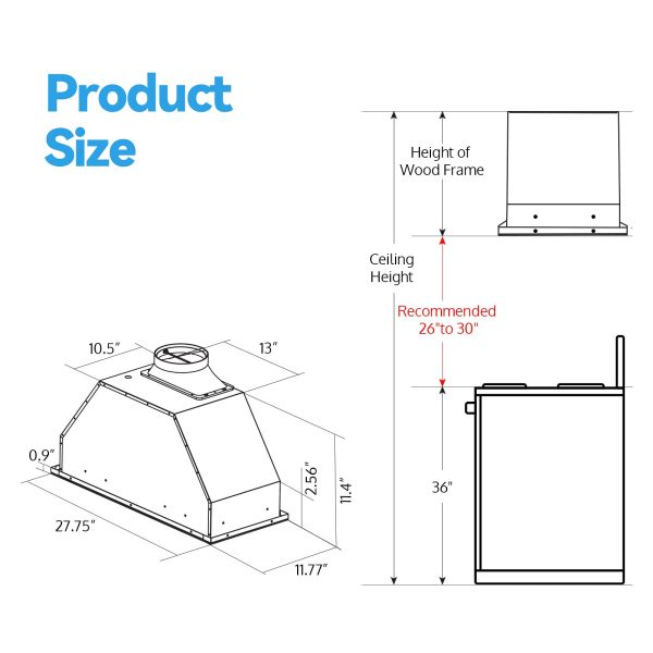 Insert Range Hood 30 Inch / 36 Inch, 900 CFM with Ducted Convertible Ductless (Kit Included), 4 Speed Gesture Sensing&Touch Control Panel, Stainless Steel Kitchen Vent (30 Inch)