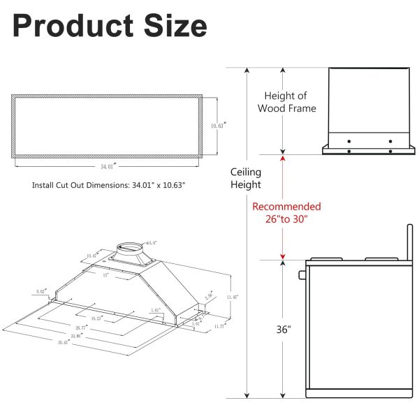 Insert Range Hood 30 Inch / 36 Inch, 900 CFM with Ducted Convertible Ductless (Kit Included), 4 Speed Gesture Sensing&Touch Control Panel, Stainless Steel Kitchen Vent (36 Inch)