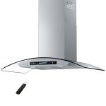 Wall Mount Curved Glass Range Hood 36 Inch, 780 CFM Kitchen Vent Hood Ductless/Ducted Convertible with Touchscreen and LED Lights, Stainless Steel